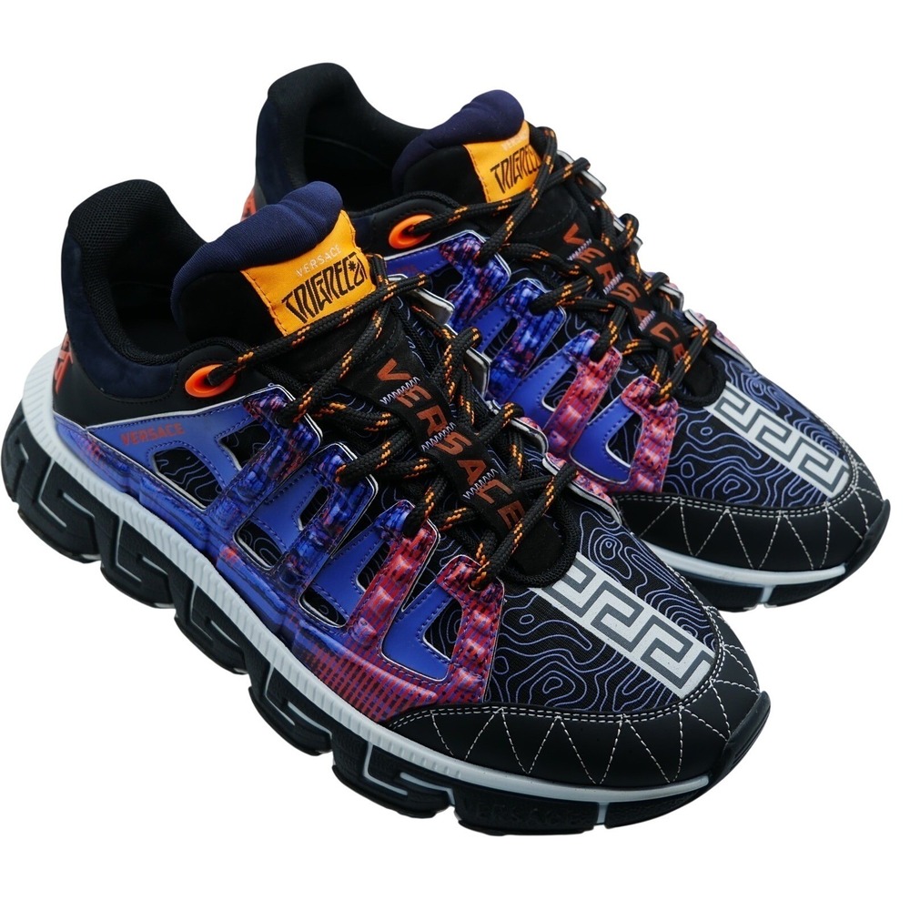 Versace Trigreca Sneakers Nero Orange Blue Greca Pattern DSU8094 Mens Size 41 8
